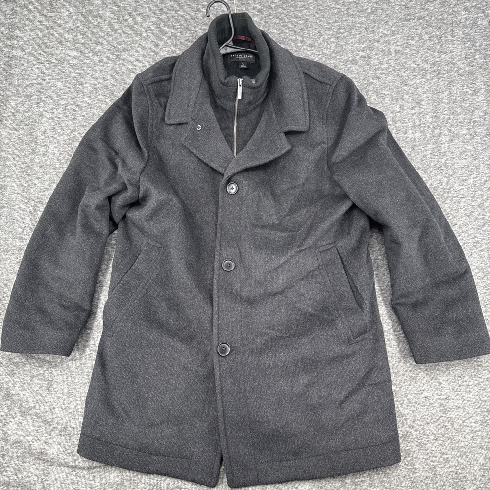 Pronto Uomo Wool Car Coat Mens Large Gray Removable Bib Zip Collar Dry Clean